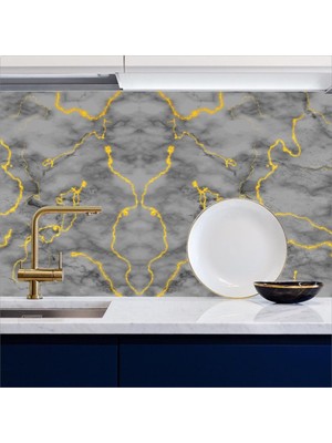 Mutfak Tezgah Arası Kendinden Yapışkanlı Folyo Kaplama Gri Mermer Desen 60 cm  x 100 cm