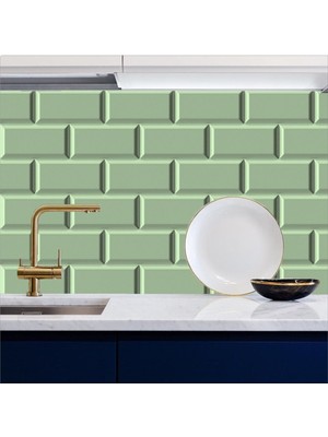 Mutfak Tezgah Arası Folyo Mint Yeşili Fayans Taş Desen Kendinden Yapışkanlı 60 cm  x 100 cm
