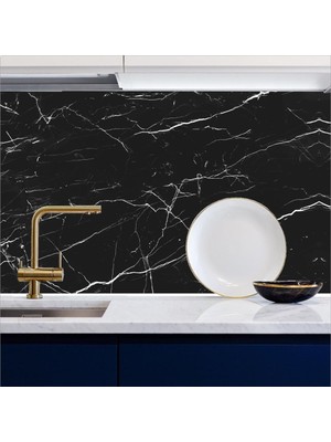 Mutfak Tezgah Arası Kendinden Yapışkanlı Folyo Kaplama Siyah Mermer Desen 60 cm  x 100 cm