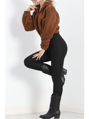 Velora Moda Üç Iplik Beli Lastikli Polar Sweat Kahve - 20708.1872.