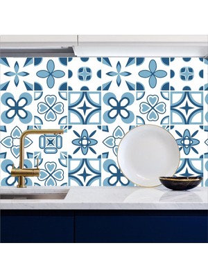 Mutfak Tezgah Arası Folyo Kendinden Yapışkanlı Kaplama Mavi Fayans Desen 60 cm  x 100 cm