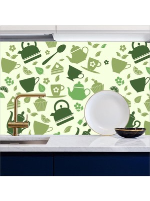 Mutfak Tezgah Arası Kendinden Yapışkanlı Folyo Kaplama Çay Saati Yeşil 60 cm  x 100 cm