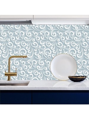 Mutfak Tezgah Arası Kendinden Yapışkanlı Folyo Kaplama Mavi Beyaz Kendinden Yapışkanlı 60 cm  x 100 cm