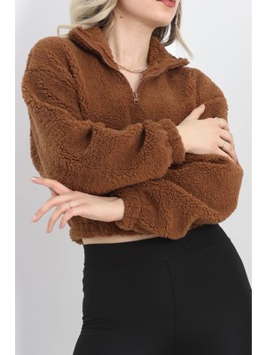 Velora Moda Üç Iplik Beli Lastikli Polar Sweat Kahve - 20708.1872.