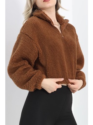 Velora Moda Üç Iplik Beli Lastikli Polar Sweat Kahve - 20708.1872.