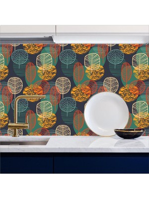 Mutfak Tezgah Arası Kendinden Yapışkanlı Folyo Kaplama Renkli Ağaçlar Desen 60 cm  x 100 cm