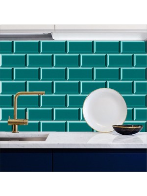 Mutfak Tezgah Arası Folyo Koyu Turkuaz Fayans Taş Desen Kendinden Yapışkanlı 60 cm  x 100 cm