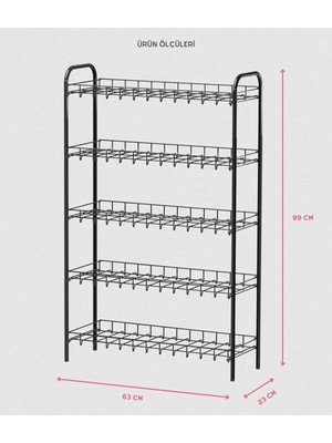 Mubatex Ayakkabılık Metal Ayakkabılık Ayakkabı Rafı Ayakkabı Düzenleyici Raf Beş Katlı Ayakkabılık Siyah
