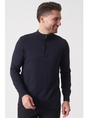 White Stone Brasília 1030 Slim Fit Basic Yarım Fermuarlı Triko Laci