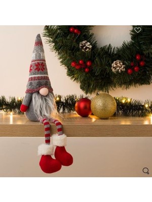 Çırpan Ev Kırmızı Gri Oturan Noel Cüce Dekor 35 cm