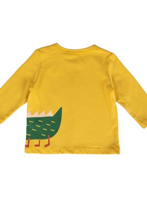 OZMOZ Organik Dino Baskılı Patikli Sarı Baharlık Unisex Bebek Takım