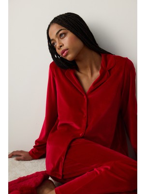 Red Velvet Gömlek Pantolon Pijama Takımı