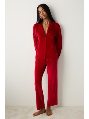 Red Velvet Gömlek Pantolon Pijama Takımı