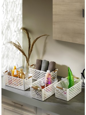 Fevito Çok Amaçlı Tutacaklı Organizer Sepet - Dolap Içi & Çekmece Düzenleyici Sepet  Beyaz