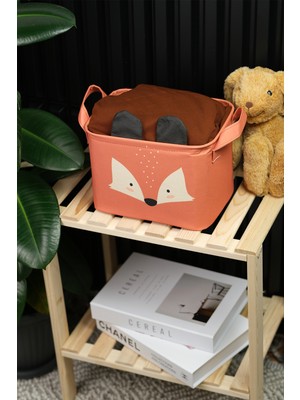Tilki Desenli Dikdörtgen Katlanabilir Organizer Sepet 25  x  15  x  18
