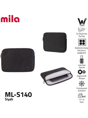 Mila Classone ML-S140 13, 14 Inch Mila Serisi ,macbook ,mac Air, Laptop Kılıfı, Wtxpro su Geçirmez Kumaş- Siyah