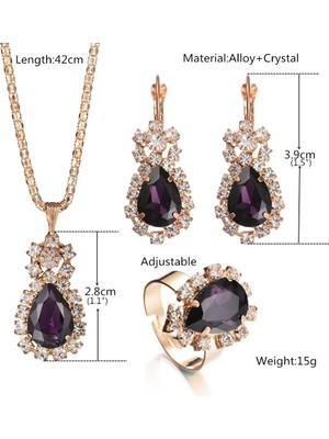 Renjie Shop C Mavi Stil Sıcak 1 Takım Romantik Çekicilik Zarif Damlataş Kristal Taşlı Metal Kolye Altın Kaplama Zincir Küpe Yüzük Kadın Takı Setleri Moda Aksesuarları Çoklu Renk Seçenekleri (Yurt Dışından)