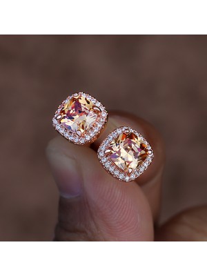 Renjie Shop C Pembe Tarzı 925 Ayar Gümüş 7mm Prenses Kare Kesim Safir Topaz Ametist Zümrüt Puset Küpe Doğum Taşı Kristal Pençe Küpe Vida Geri Küpe (Yurt Dışından)