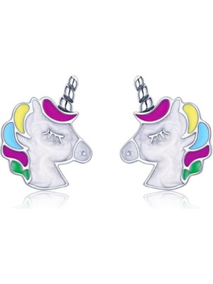 Renjie Shop C Gümüş Tarzı Küçük Kızlar Için Gümüş Sevimli Renkli Unicorn Küpe Fairy Hayvan Şekilli Mücevher (Yurt Dışından)