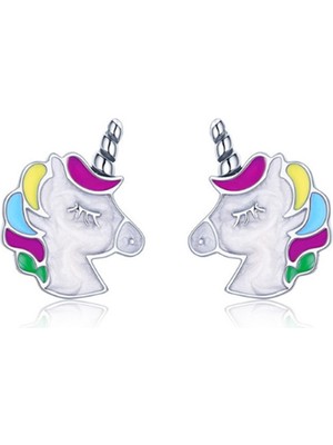 Renjie Shop C Gümüş Tarzı Küçük Kızlar Için Gümüş Sevimli Renkli Unicorn Küpe Fairy Hayvan Şekilli Mücevher (Yurt Dışından)