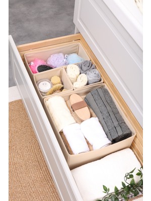 4'lü Bej Renk Dolap,çekmece Içi Organizer Düzenleyici Seti 28X28X13-28X13X13-13X13X13