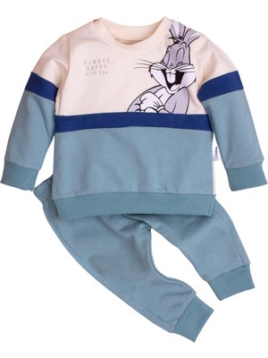 Chicsy Baby Pamuklu Bugs Bunny Baskılı Tatlı Unisex Bebek&Çocuk 2'Li Alt Üst Eşofman Takım