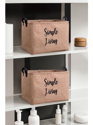 Jüt Simple Living Baskılı Büyük Boy 2'li Düzenleyici Saklama Sepeti Set 37  x  27  x  25