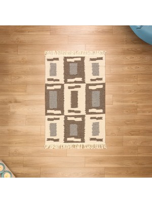 Evidea Soft Lindos Çift Taraflı Kilim - Ekru - 60X90 cm