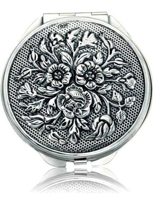 Himarry Gümüş Gül Motifli Kapaklı Yuvarlak El Aynası