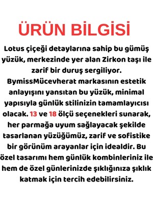 BymissMücevherat Işıltılı Beyaz Zirkon Taşlı Lotus Çiçeği Gümüş Yüzük