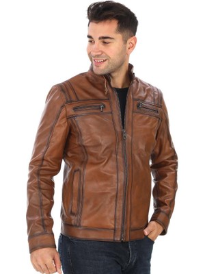 Spor Model Erkek Deri Mont Taba Renk