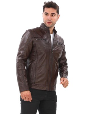 Spor Model Erkek Deri Mont Fındık Renk