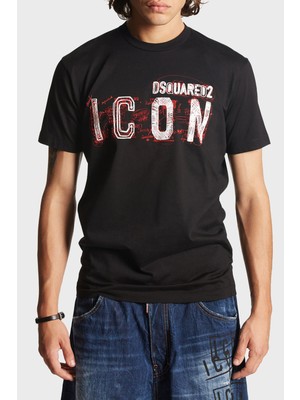 Dsquared2 Baskılı % 100 Pamuk Regular Fit Bisiklet Yaka T Shirt Erkek T Shirt S79GC0084 S23009 900