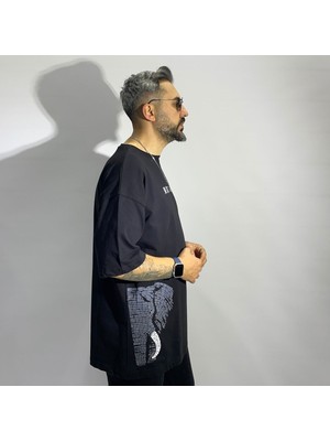 Tokyo Temalı Siyah Erkek Oversize T-Shirt