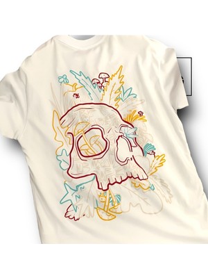 Renkli Kabartma Skull Baskılı Oversize T-Shirt