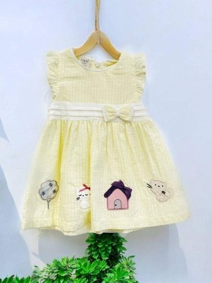 Kız Bebek Fiyonklu Patch Nakışlı Elbise