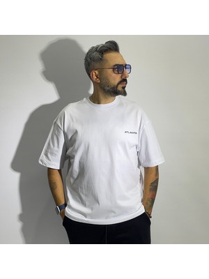 Atlanta Baskılı Erkek Beyaz Oversize T-Shirt