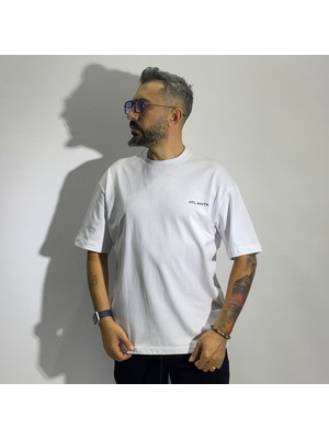 Atlanta Baskılı Erkek Beyaz Oversize T-Shirt