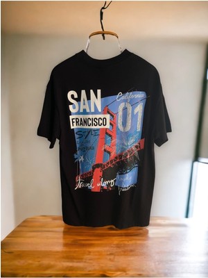 San Francisco Baskılı Oversize Pamuklu T-Shirt