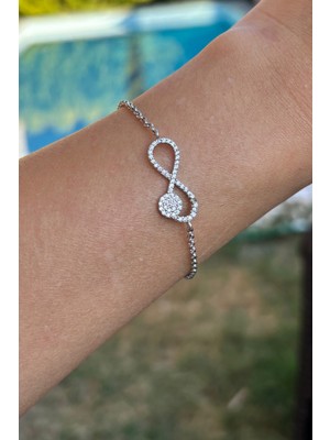 Kadın 925 Ayar Zirkon Taşlı Sonsuzluk Model Gümüş Bileklik