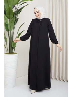 Salaş Kesim Yakası Bağcıklı Tesettür Ferace