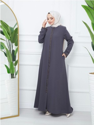 Taş Detaylı Büyük Beden Ferace