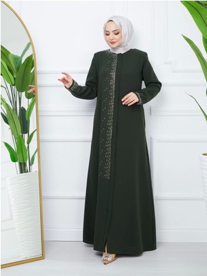 Ön ve Kol Taş Detaylı Büyük Beden Ferace