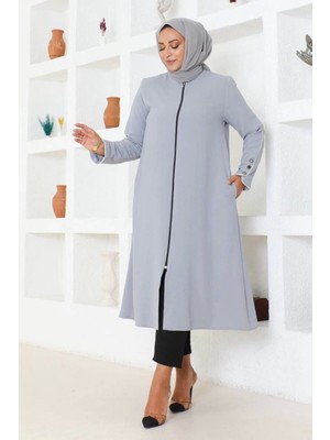 Kol Düğme Detaylı Linda Kap -Gri