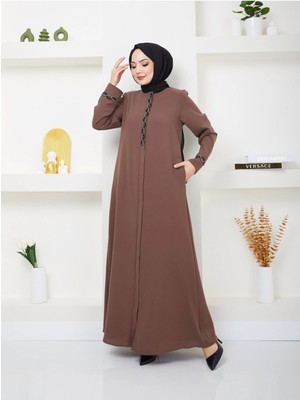 Büyük Beden Taş Detaylı Ferace