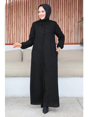 Şönil Kumaş Kışlık Comfort Ferace - Siyah