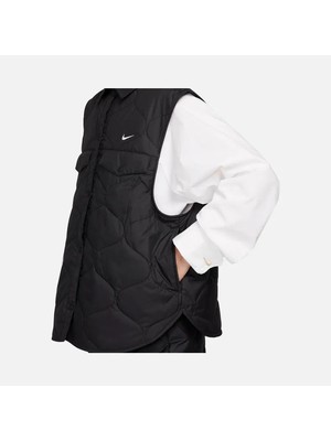 Nike Sportswear Essential Quilting Fabric Full-Snap Kadın Oversize Bol Kesim Siyah Kolsuz Yelek FB8737