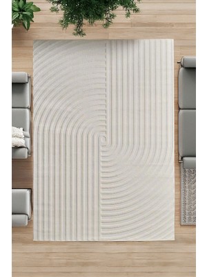 Havara Home Mordern Antialerjik Yıkanabilir Oval Desenli Sisal Krem Halı