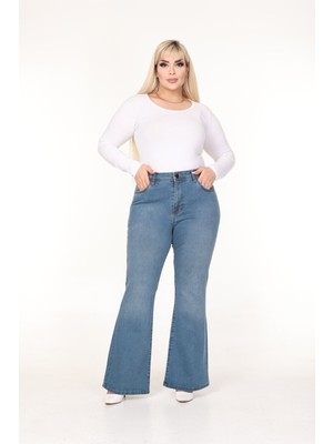 E Collection Ispanyol Paça Likralı Büyük Beden Jeans Pantolon