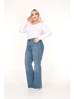 E Collection Ispanyol Paça Likralı Büyük Beden Jeans Pantolon